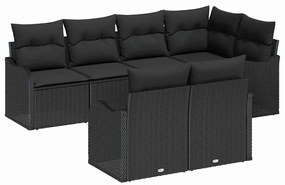 vidaXL Σετ Καναπέ Κήπου με μαξιλάρι 7 pcs Μαύρο Πολυ ράταν
