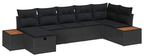 vidaXL Σετ Καναπέ Κήπου με μαξιλάρι 7 pcs Μαύρο Πολυ ράταν