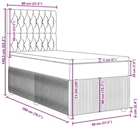 Κρεβάτι Boxspring με Στρώμα Σκούρο Γκρι 80x200 εκ. Βελούδινο - Γκρι