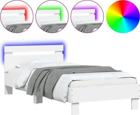 vidaXL Πλαίσιο Κρεβατιού με Κεφαλάρι/LED Λευκό 90 x 190 εκ.