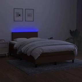 vidaXL Κρεβάτι Boxspring με Στρώμα &amp; LED Σκ.Καφέ 120x190εκ. Υφασμάτινο