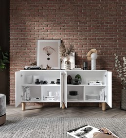 Stewehome Μπουφές Λευκός 4 Θυρών με Εσωτερικά Ράφια 180x40x86 cm