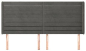 Κεφαλάρι με Πτερύγια Σκούρο Γκρι 163x16x118/128 εκ. Βελούδινο - Γκρι