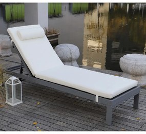 SUNLOUNGER ΜΑΞΙΛΑΡΙ ΞΑΠΛΩΣΤΡΑΣ ΜΕ ΠΡΟΣΚΕΦΑΛΟ,  ΥΦΑΣΜΑ ΕΚΡΟΥ, FOAM+POLYESTER ΦΕΡΜΟΥΑΡ-VELCRO