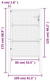 Πύλη Κήπου Ανθρακί 105 x 175 εκ. Ατσάλινη - Ανθρακί