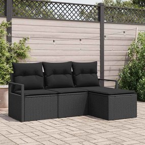 vidaXL Σετ Καναπέ Κήπου 4 pcs Μαύρο Πολυ rattan, βαμμένο ατσάλι