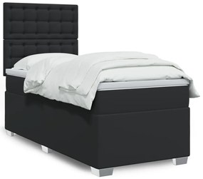 vidaXL Κρεβάτι Boxspring με Στρώμα Μαύρο 90x200εκ. από Συνθετικό Δέρμα