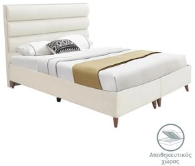 Double bed Luxe with storage space cream fabric 160x200cm 162x211x121 εκ.