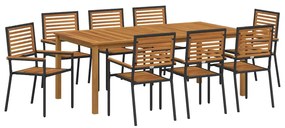vidaXL Σέτ φαγητού για κήπο 9 pcs Μαύρο Πολυ ράταν