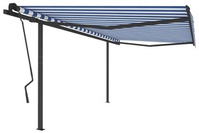 Τέντα Συρόμενη Αυτόματη με Στύλους Μπλε / Λευκό 4,5 x 3,5 μ.