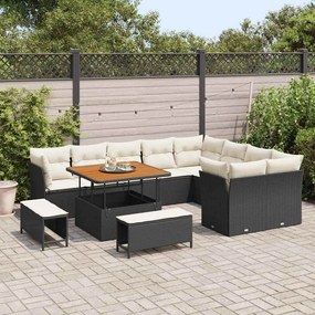 vidaXL Σετ Καναπέ Κήπου 12 pcs Μαύρο και κρεμ 100 x 100 x 71 cm
