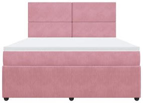 vidaXL Κρεβάτι Boxspring με Στρώμα Ροζ 180x200 εκ. Βελούδινο