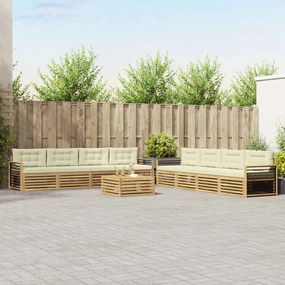 vidaXL Σειρά Καναπέ Εξωτερικού 9 pcs Λευκό και Κρεμ Πολυεστέρας