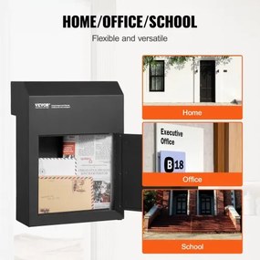VEVOR Through The Door Key Drop Box 12x6x16&quot; Mailbox with 1.8&quot;12&quot; Key Lock Black