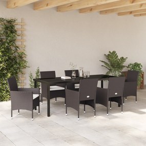 vidaXL Σετ 7 Τεμαχίων Καρέκλας Τραπεζαρίας Κήπου Καφέ Πολυ Ράταν