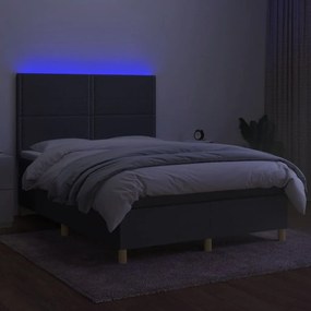 vidaXL Κρεβάτι Boxspring με Στρώμα & LED Σκ.Γκρι 140x190εκ. Υφασμάτινο