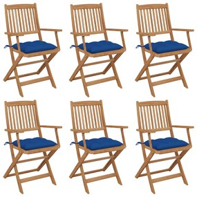 3074965 vidaXL Καρέκλες Κήπου Πτυσσόμενες 6 τεμ Μασίφ Ξύλο Ακακίας &amp; Μαξιλάρια Μπλε, 1 Τεμάχιο