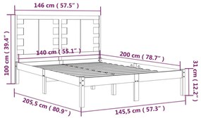 Πλαίσιο Κρεβατιού Μαύρο 140 x 200 εκ. από Μασίφ Ξύλο Πεύκου - Μαύρο