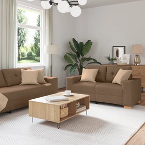 vidaXL Σετ καναπέδων 3 τεμαχίων  με καφέ ύφασμα και μαξιλάρια
