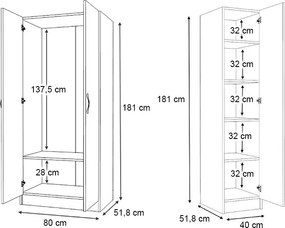 Ντουλάπα ρούχων Vivian Megapap τρίφυλλη χρώμα λευκό 120x51,8x181εκ.