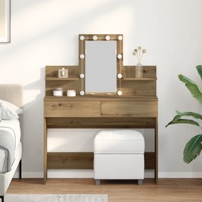 vidaXL Τραπέζι Μακιγιάζ με LED Ξύλο Artisan 100x40x130 εκ