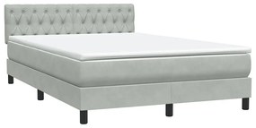 Κρεβάτι Boxspring με Στρώμα Ανοιχτό Γκρι 160x220 εκ. Βελούδινο - Γκρι