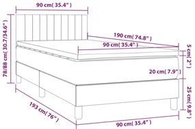 vidaXL Κρεβάτι Boxspring με Στρώμα Σκούρο Γκρι 90x190 εκ. Υφασμάτινο