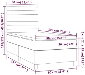 Κρεβάτι Boxspring με Στρώμα &amp; LED Κρεμ 90x190 εκ. Υφασμάτινο - Κρεμ