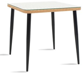 Τραπέζι Naoki pakoworld μέταλλο μαύρο-pe φυσικό-γυαλί 80x80x78εκ Model: 140-000001