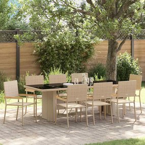 vidaXL Σέτ φαγητού για κήπο 9 pcs Μπεζ συνθετικό ρατάν