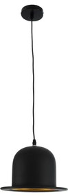 GloboStar® CHARLO 01214 Vintage Κρεμαστό Φωτιστικό Οροφής Μονόφωτο 1 x E27 Μαύρο Μεταλλικό Καμπάνα Φ26 x Y17cm