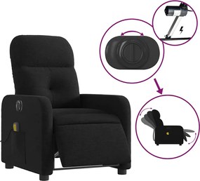 vidaXL Πολυθρόνα Μασάζ Ηλεκ. Ανακλινόμενη Μαύρη Υφασμάτινη