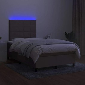 vidaXL Κρεβάτι Boxspring με Στρώμα &amp; LED Taupe 120x190 εκ. Υφασμάτινο