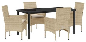 vidaXL Σέτ φαγητού για κήπο με μαξιλάρι 5 pcs Μπεζ Πολυ ράταν
