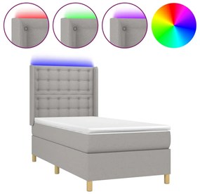 vidaXL Κρεβάτι Boxspring με Στρώμα &amp; LED Αν.Γκρι 100x200εκ. Υφασμάτινο