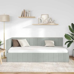 vidaXL Κρεβάτι Γωνίας με κεφαλάρι Ανοιχτό γκρι 90 x 190 cm Βελούδο