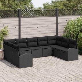 vidaXL Σετ Καναπέ Κήπου 9 pcs Μαύρο Πολυ ράταν
