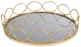 Δίσκος Με Καθρέπτη 89427 35cm Gold-Clear Μέταλλο,Γυαλί