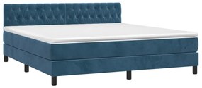 Κρεβάτι Boxspring με Στρώμα &amp; LED Σκ. Μπλε 180x200εκ. Βελούδινο - Μπλε