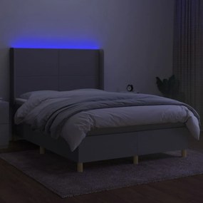 vidaXL Κρεβάτι Boxspring με Στρώμα &amp; LED Αν.Γκρι 140x200εκ. Υφασμάτινο