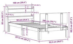 ΠΛΑΙΣΙΟ ΚΡΕΒΑΤΙΟΥ ΜΕ ΚΕΦΑΛΑΡΙ 90X200 ΕΚ. ΑΠΟ ΜΑΣΙΦ ΞΥΛΟ ΠΕΥΚΟΥ 3306821