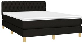 vidaXL Κρεβάτι Boxspring με Στρώμα & LED Μαύρο 140x200 εκ. Υφασμάτινο