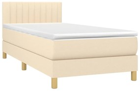 vidaXL Κρεβάτι Boxspring με Στρώμα Κρεμ 90x200 εκ.Υφασμάτινο