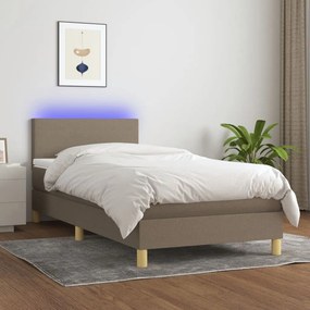 ΚΡΕΒΑΤΙ BOXSPRING ΜΕ ΣΤΡΩΜΑ &amp; LED TAUPE 90X200 ΕΚ. ΥΦΑΣΜΑΤΙΝΟ 3133529