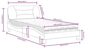 Κρεβάτι με Στρώμα Ανοιχτό Γκρι 100x200 εκ. Υφασμάτινο - Γκρι