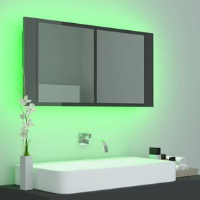 vidaXL Ντουλάπι Μπάνιου με Καθρέφτη & LED Γυαλιστερό Γκρι Ακρυλικός