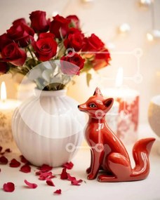 Intra Συλλεκτικό Ξύλινο Παζλ Plywood 4mm - Ειδώλιο κόκκινης αλεπούς με τριαντάφυλλα και κεριά Σε Ξύλινο Κουτί - Διαστάσεις Puzzle: 10x10 cm – 25 κομμάτια