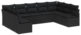 vidaXL Σετ Καναπέ Κήπου 9 pcs Μαύρο Πολυ rattan, βαμμένο ατσάλι