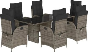 vidaXL Σετ Τραπεζαρίας Κήπου 7 τεμ. Γκρι Συνθ. Ρατάν με Μαξιλάρια