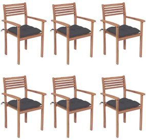vidaXL Καρέκλες Κήπου Στοιβαζόμενες 6 τεμ Μασίφ Ξύλο Teak με Μαξιλάρια